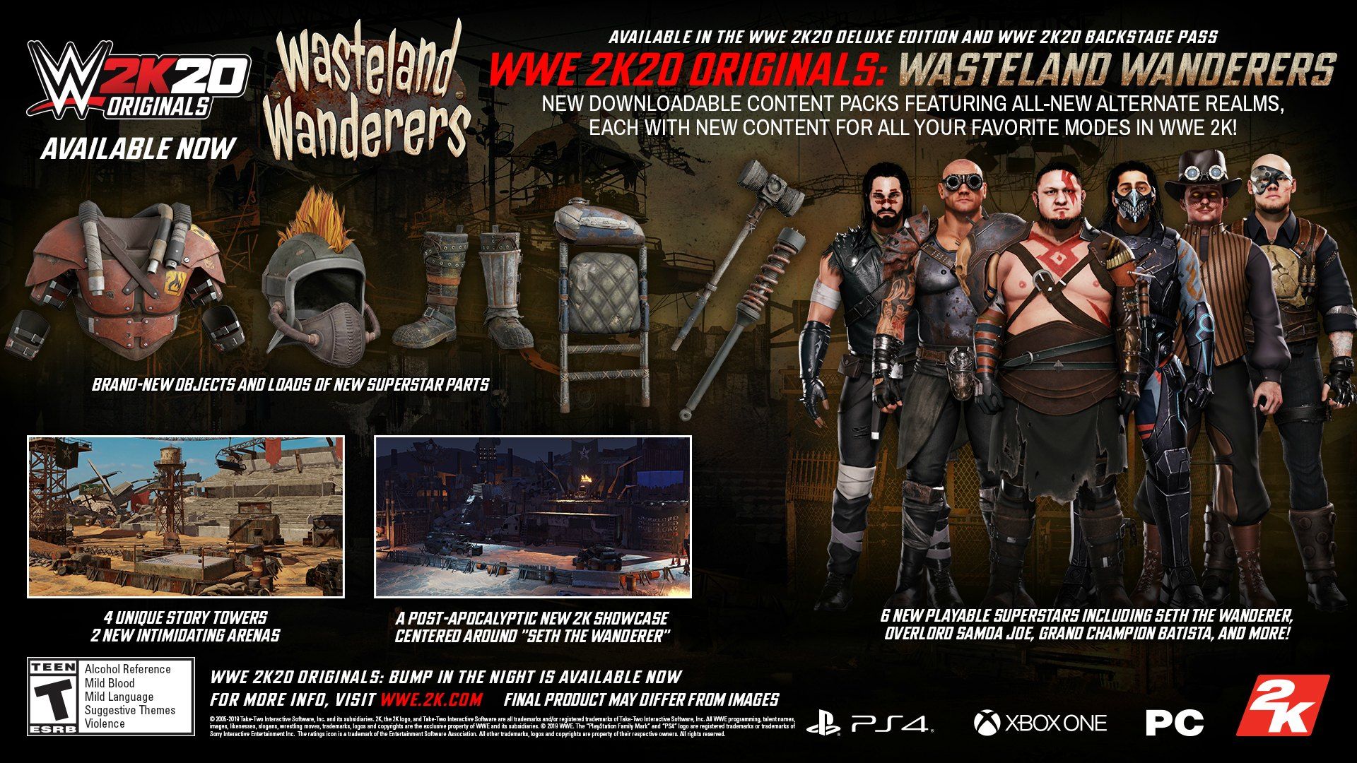 Wwe 2k20 Originals Wasteland Wanderers Available Now - wwe 2k18 roblox fin balor music codes